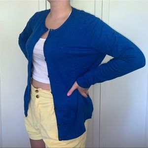 Blue Cardigan with Multicolored Speckles